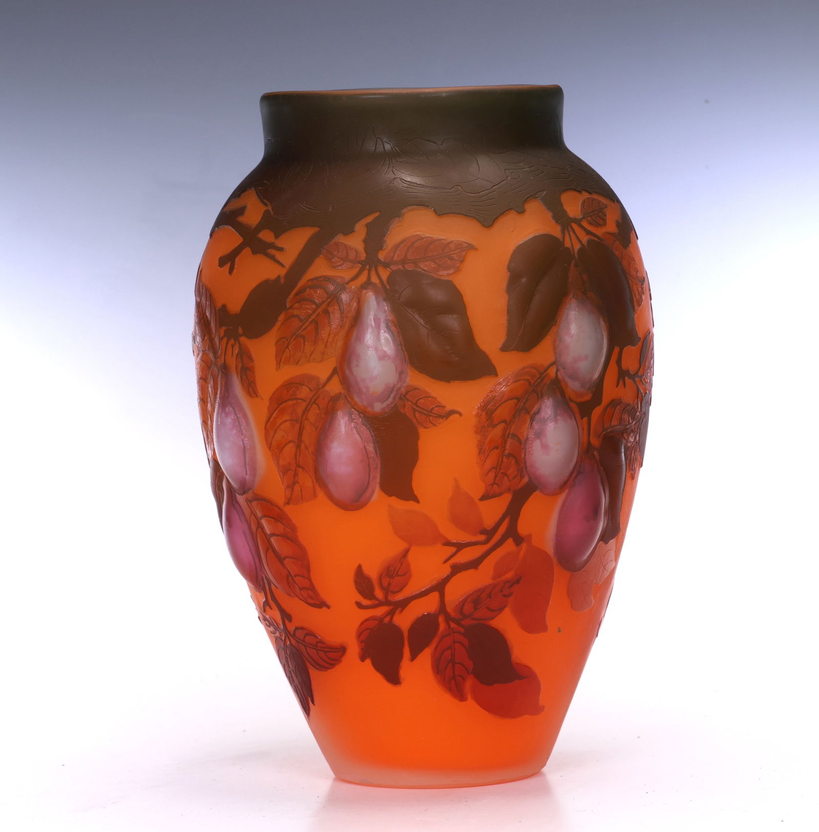 Emile Galle Glass Vase Plum Souffle Art Nouveau With Orange Base (1 of 7)