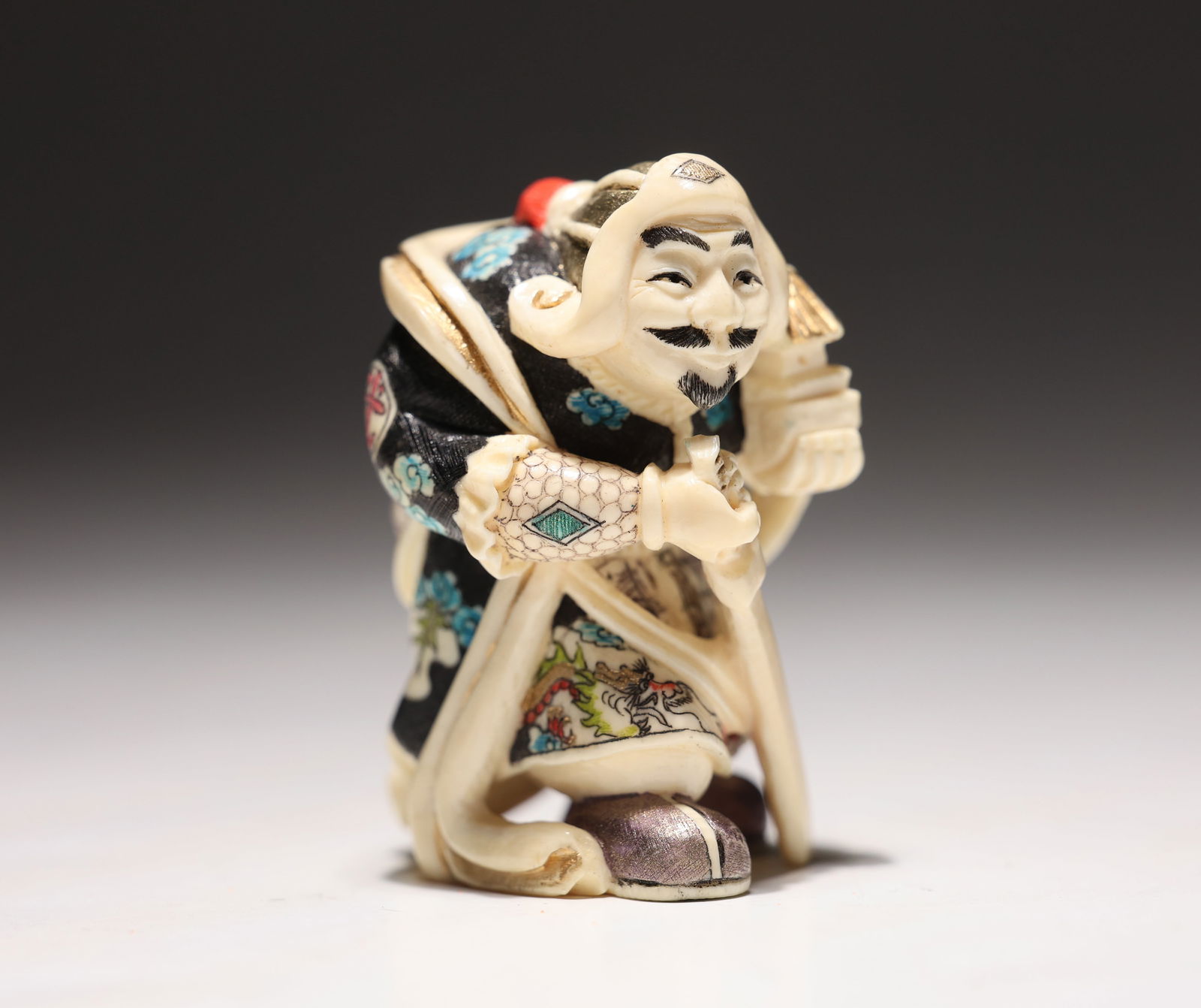 Japanese Carved Netsuke Polychrome Bishamonten Of Seven God Figurine (1 of 8)