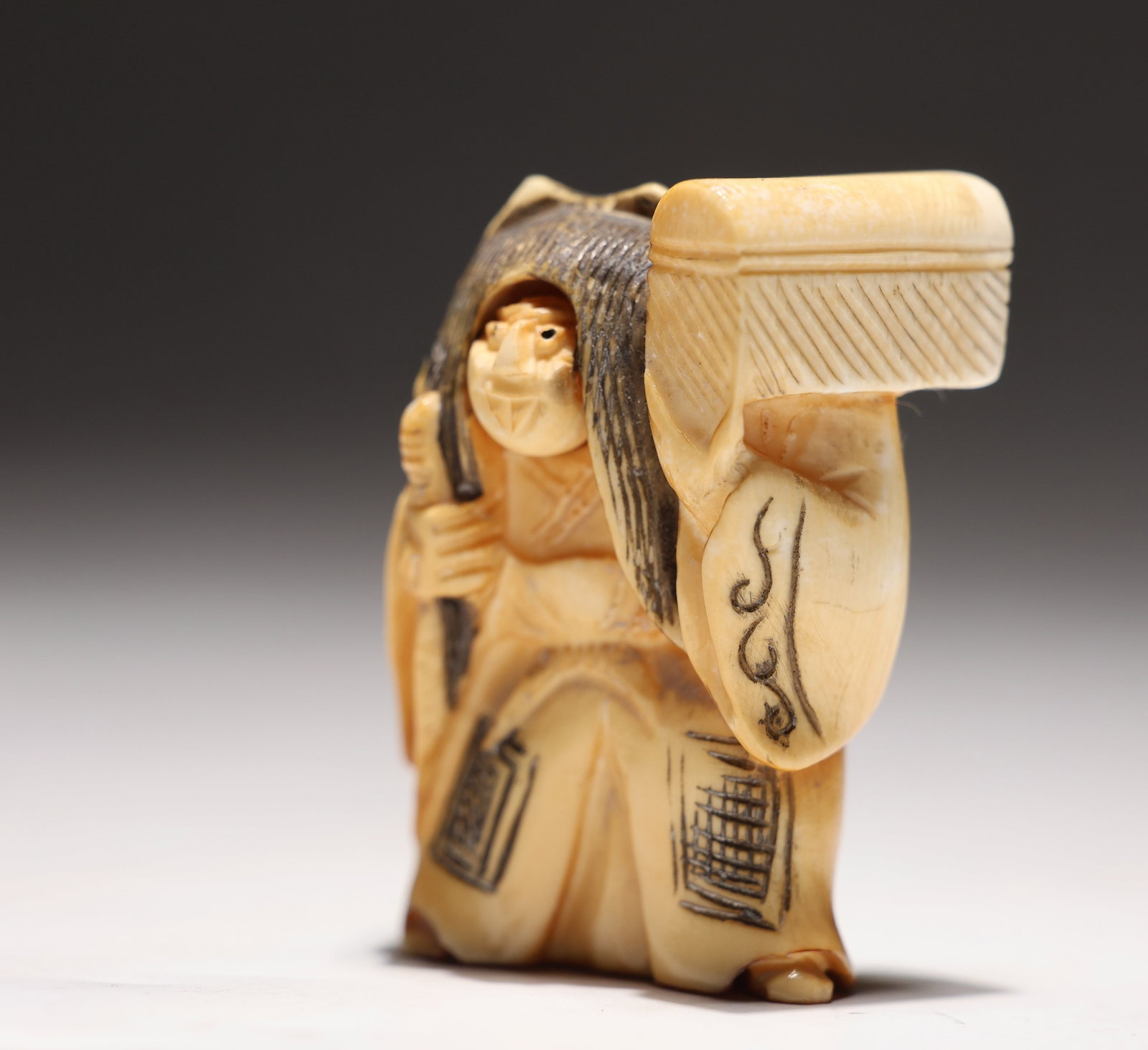 Japanese Carved Netsuke Of Rotation Face Samurai God Figurine: Japanese Carved Netsuke Of Rotation Face Samurai God Figurine (3.5 x 5 x 2 cm)