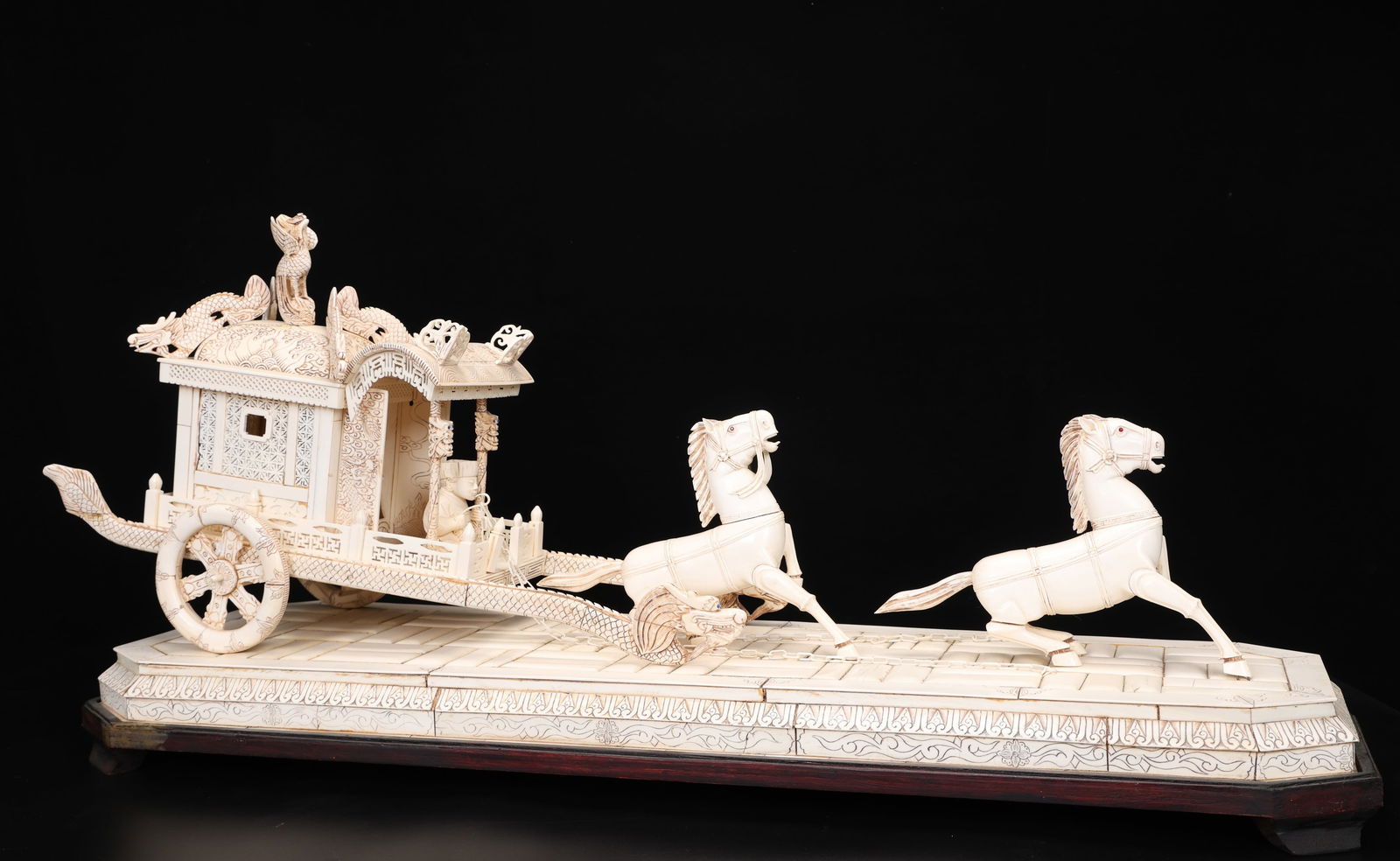 A Large Bone Carved Emperor Chariot: A Large Bone Carved Emperor Chariot (89 x 24 x 42 cm)