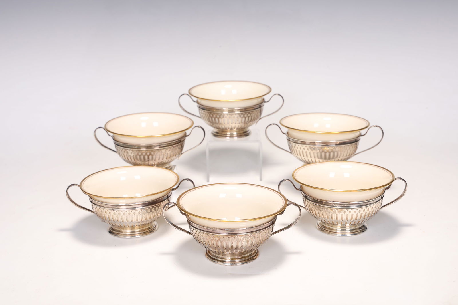 Set Of 6 Lenox Soup Bowl With Sterling Silver Bouillon (1 of 8)