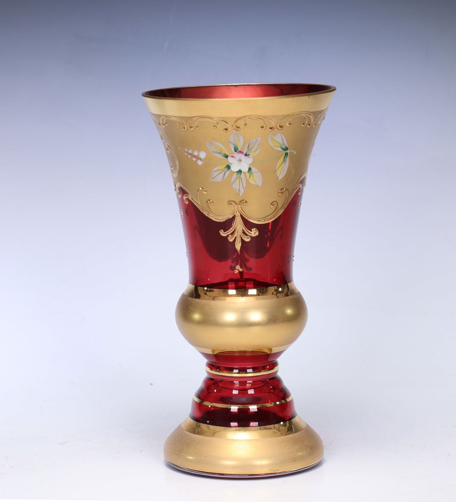 Bohemia Slavia Ruby Gold Trim Glass Vase: Bohemia Slavia Ruby Gold Trim Glass Vase (11 x 22 cm)
