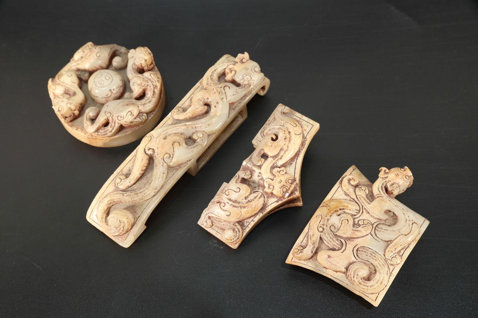 Group of Four Jade Carved Dragon Pattern Sword Ornament (1 of 20)