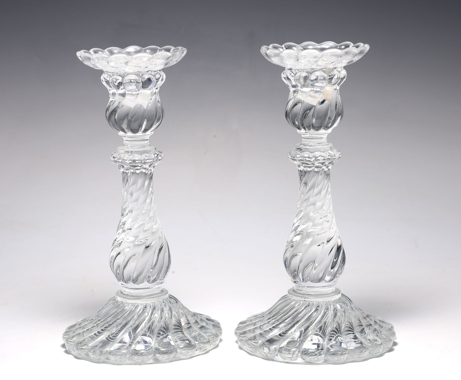 Pair Of 2 Baccarat Crystal Swirl Bamboo Candlesticks (1 of 7)