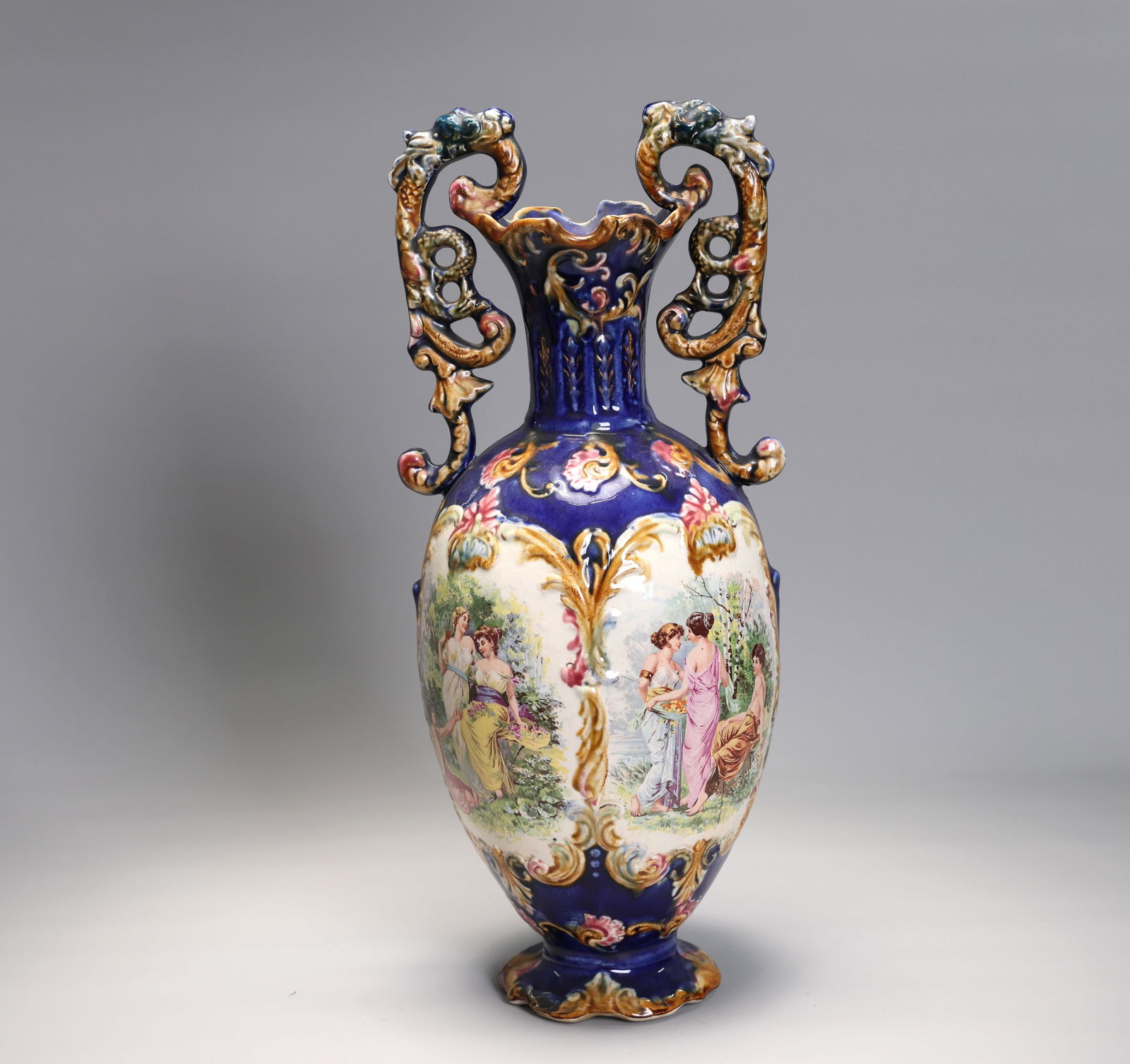 Large French Rococo Urn Vase Cobalt Blue And Gold (1 of 10)