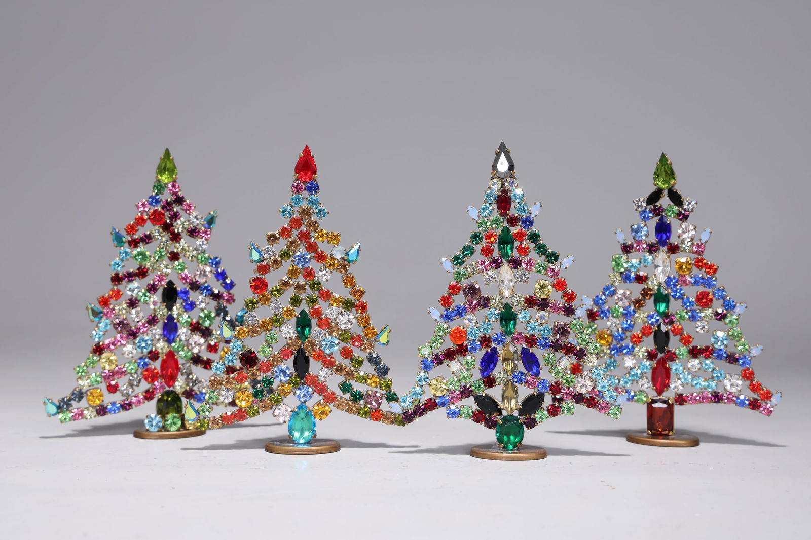 Set Of 4 Small Czech Multicolor Rhinestone Christmas Trees (1 of 7)
