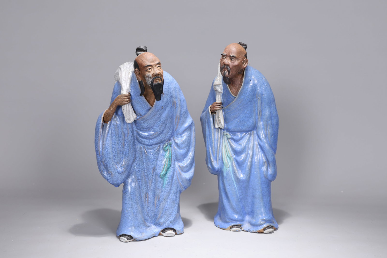 Pair Of Chinese Polychrome Pottery Porcelain Ancient Figures (1 of 7)