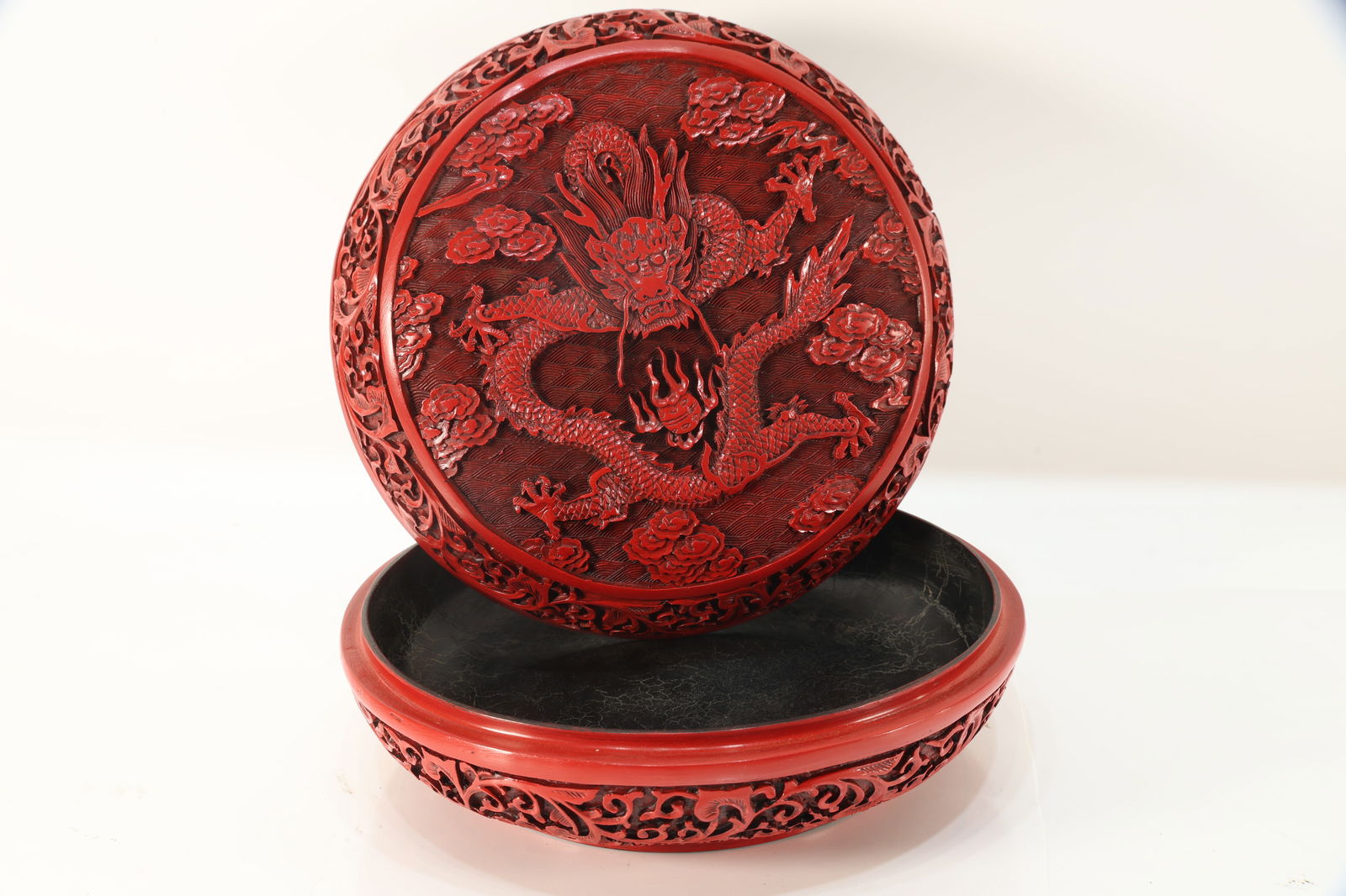 Lacquerware Red Carved Cloud and Dragon Pattern Lid Box (1 of 6)