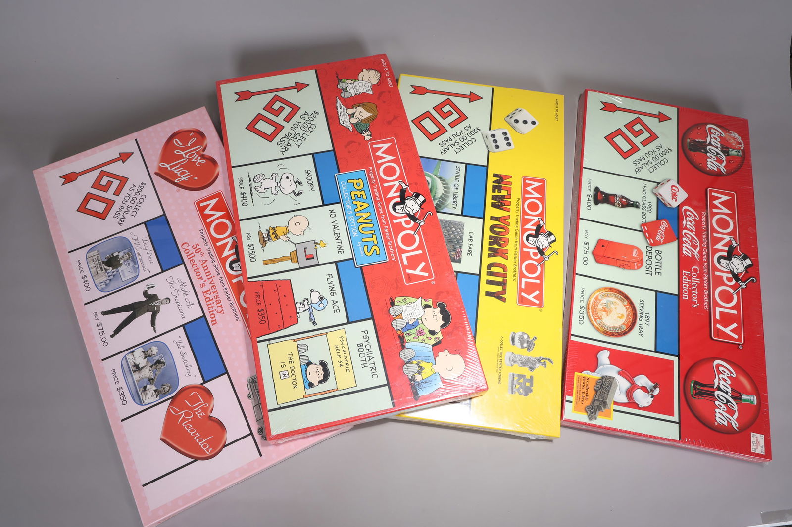 4 Of Monopoly Peanuts, NY City, Coca Cola, I Love Lucy Edition Sealed Box (1 of 6)