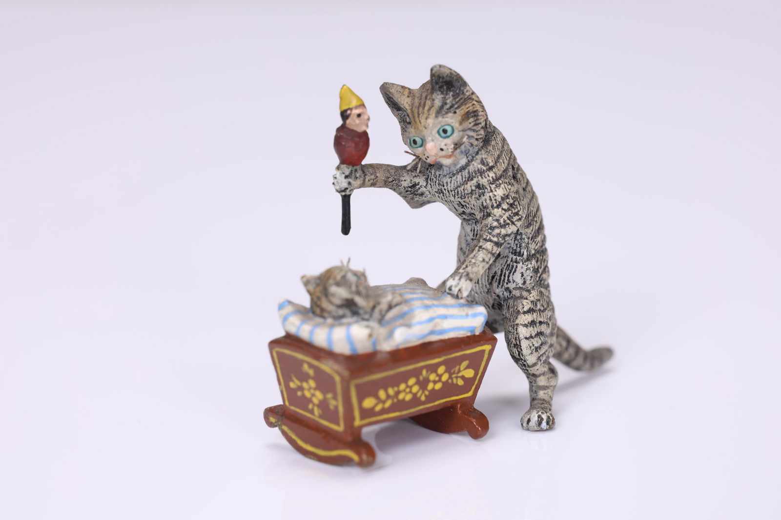 Austrian Cold Painted Bronze Cat With Rattle And Kitten Figural (1 of 6)