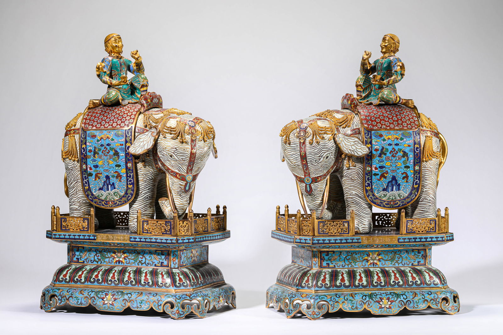 Pair of Bronze Cloisonne Elephant with Rider Figure (1 of 14)