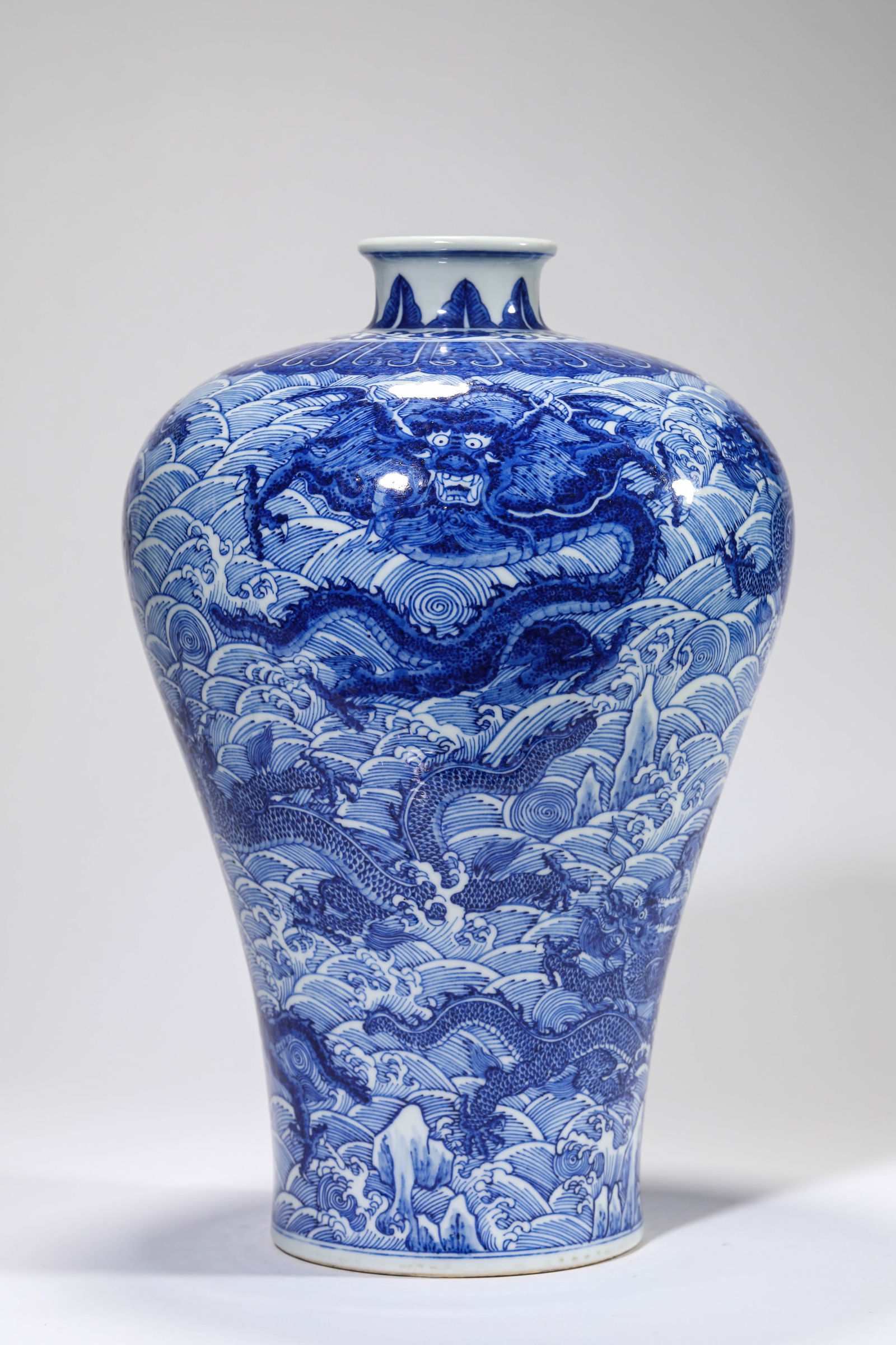 Blue and White Dragon with Wave Pattern Porcelain Vase (1 of 7)