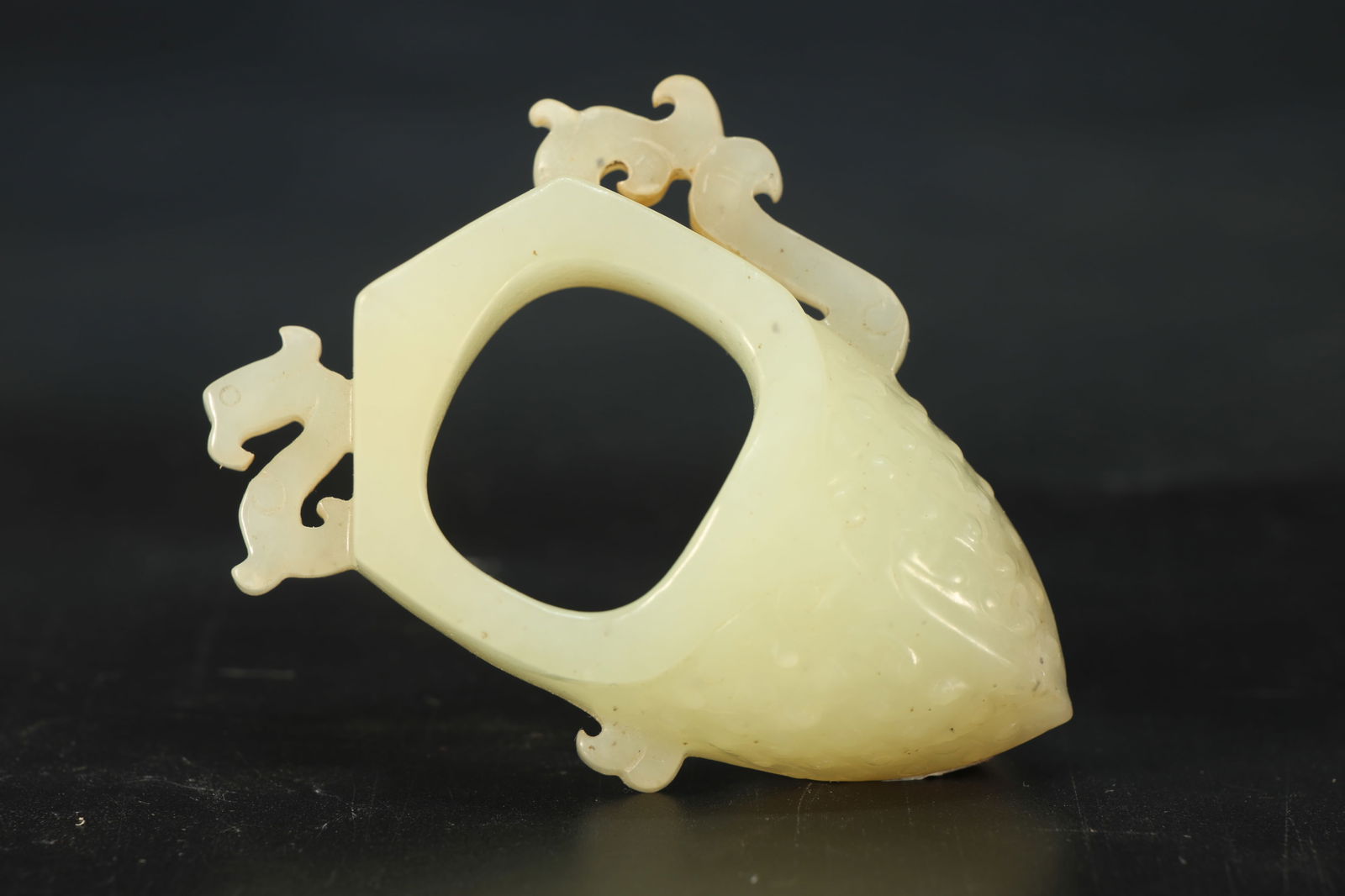 Jade Carved Chi Dragon Pattern Chicken Heart Shape Ornament (1 of 3)