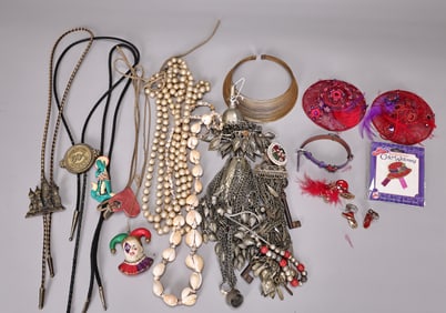 Mixed Lot Costume Jewelry With Tribal Ethnic Perfume Bottle