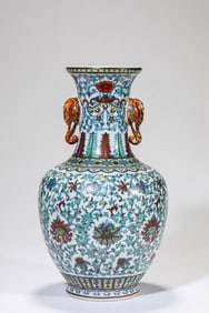 Chinese Doucai Flower Pattern with Elephant Ears Porcelain Vase