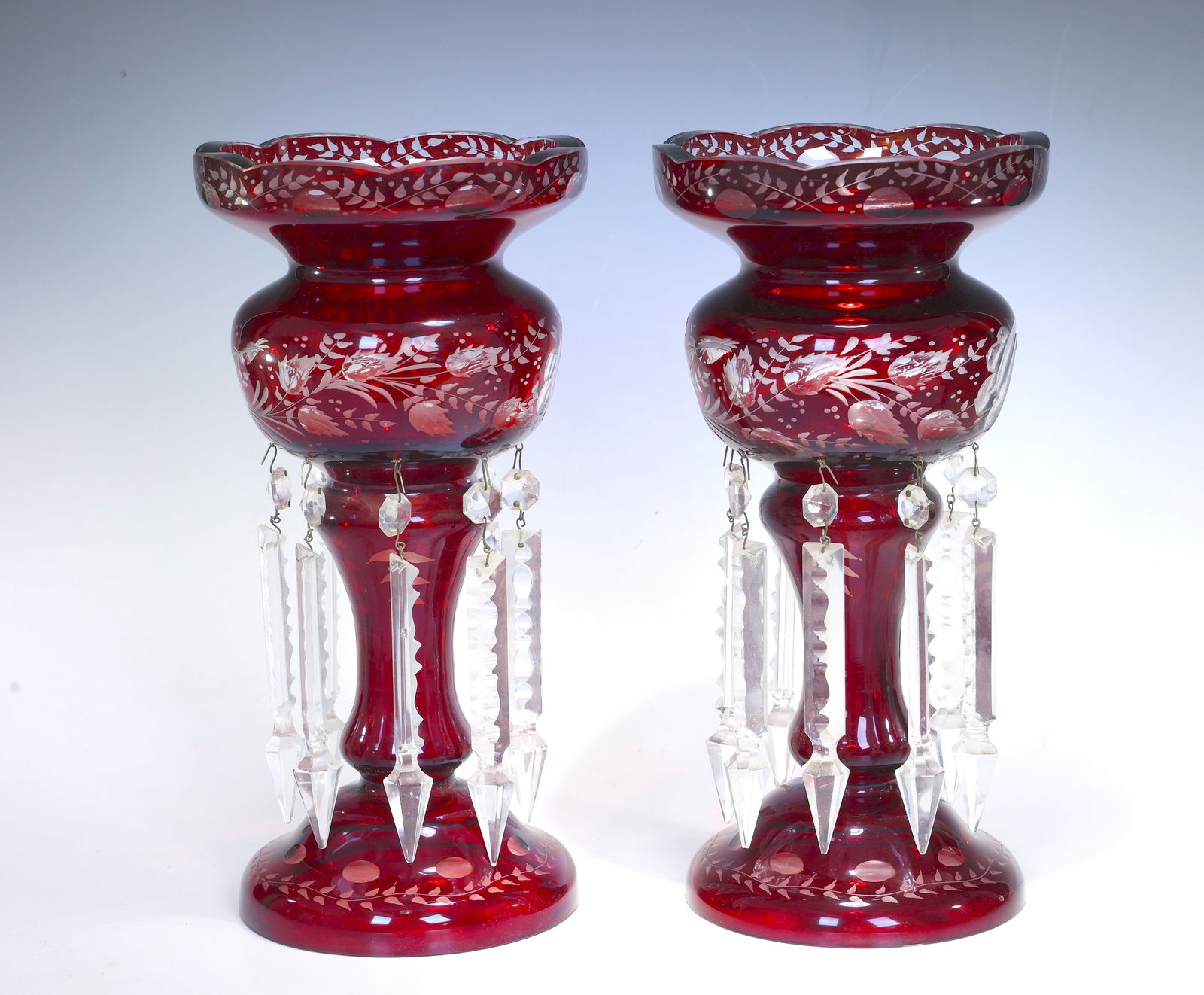 Pair Of Large Bohemian Cut To Clear Victorian Mantle Lusters (1 of 7)