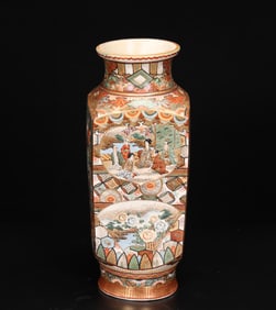 Japanese Satsuma Square Porcelain Vase With Scenes from Ancient