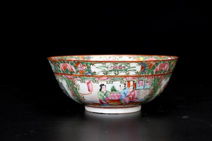Chinese Canton Famille Rose Character Porcelain Bowl