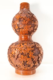 Lacquerware Carved Flower and Gourd Pattern Gourd Shape Vase