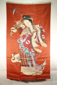 Silk Embroidery Beauty and Crane Pattern Painting