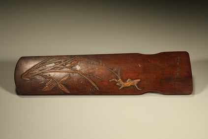 Huanghuali Wood Carved Orchid and Insent Pattern Arm Rest