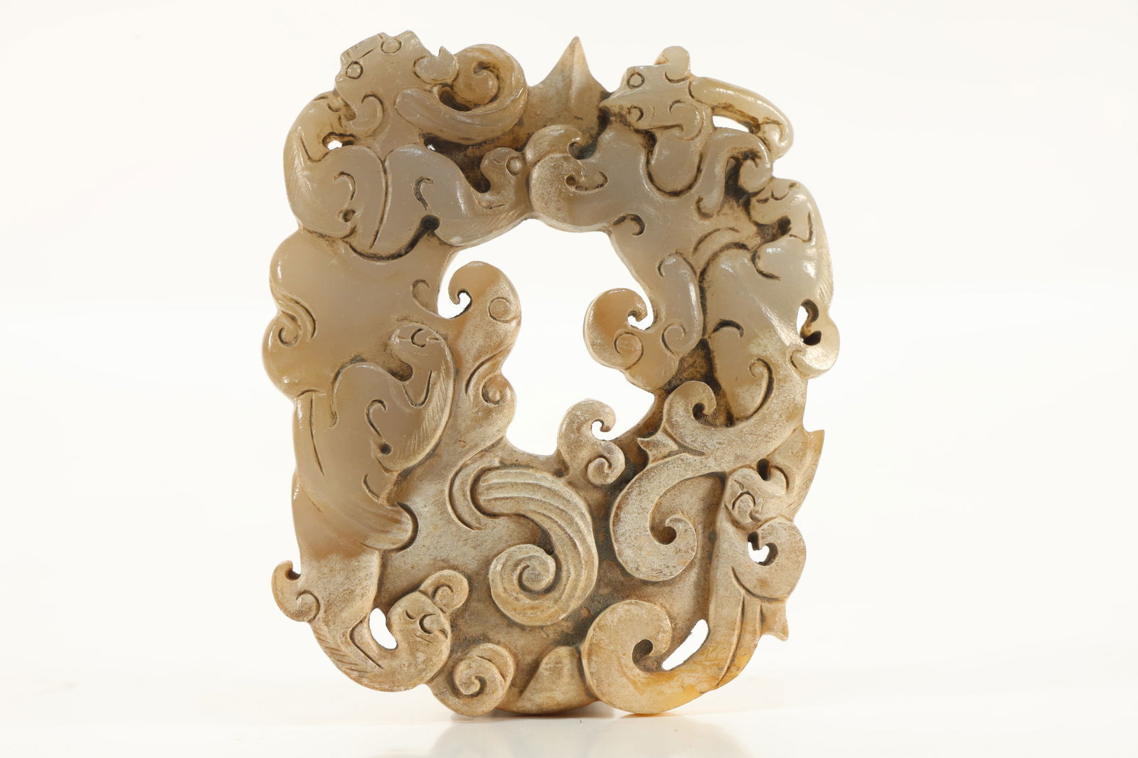 Jade Carved Dragon and Phoenix Pattern Chicken Heart Shape Ornament (1 of 6)