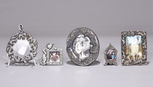 Collection Of Vintage Pewter Frame And Magnifying Glass