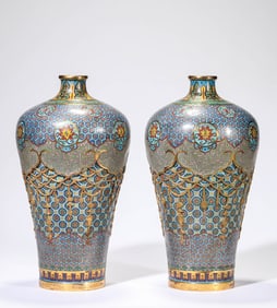 Pair of Chinese Flower Pattern Bronze Cloisonne Vase