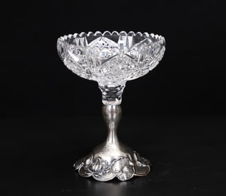 Shreve&Co Of Crystal Compote With Sterling Monogram Base