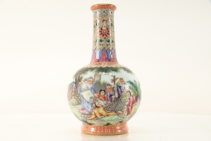 Famille Rose Character Story and Poetry Pattern Porcelain Vase