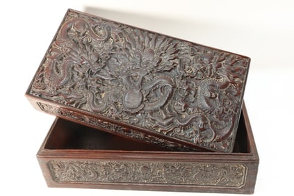 Huanghuali Wood Carved Dragon Pattern Lid Box