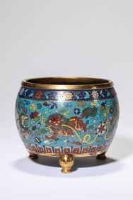 Chinese Lion Pattern Bronze Cloisonne Incense Burner