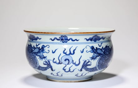 Chinese Blue and White Dragon Pattern Porcelain Incense Burner
