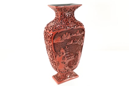Lacquerware Red Carved Landscape Pattern Vase