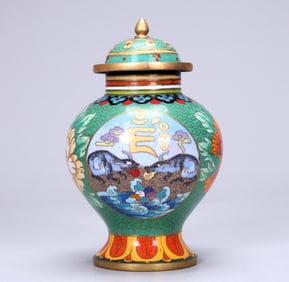 Chinese Cloisonne Enamel Bronze Floral And Beast Pot Jar