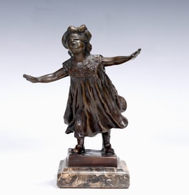 Giuseppe Ferrat Bronze Sculpture Of Blindfolded Girl