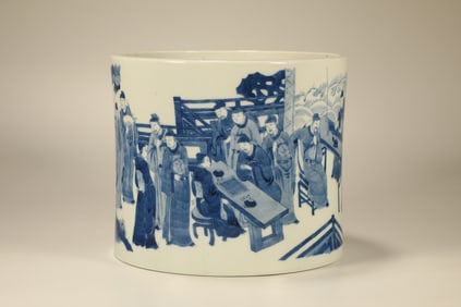 Blue and White Character Story Pattern Porcelain Brush Pot