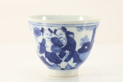Blue and White Character Story Pattern Porcelain Cup