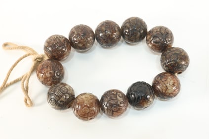 Jade Carved Beast Face Pattern Bead Bracelet