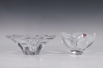Set of 2 Orrefors Clear Crystal Flower Bowl