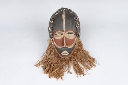 African Tribal Small Biombo Wood Mask  With Cor