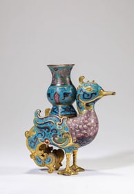 Chinese Bronze Cloisonne Bird Shape Vase