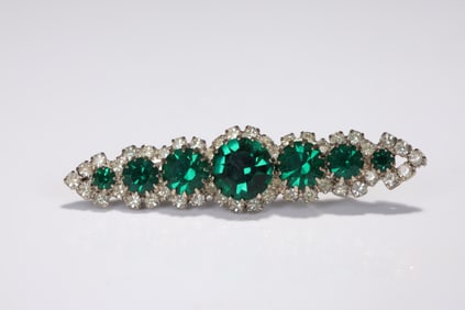 Vintage Clear& Green Rhinestone Bar Brooch