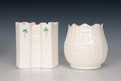 Assorted Ten Belleek Porcelain Vases, Bowls