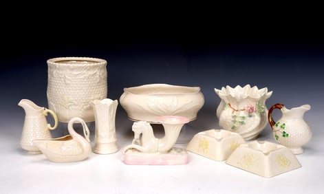 Collection Of 10 Belleek Porcelain Tray And Pots