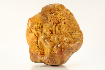 Shoushan Tianhuang Carved Landscape and Character Story Pattern Ornament