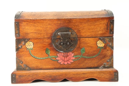 Huanghuali Wood Carved Lotus Flower Pattern Lid Box