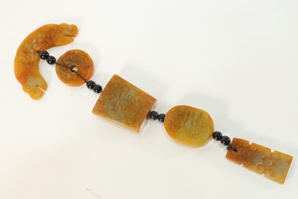 Group of Five Jade Carved Beast Face Pattern Ornament