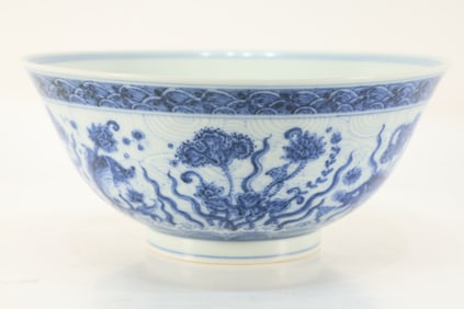 Blue and White Lotus Flower Pattern Porcelain Bowl