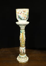 Capodimonte Italy Porcelain Jardiniere Cherub With Pedestal